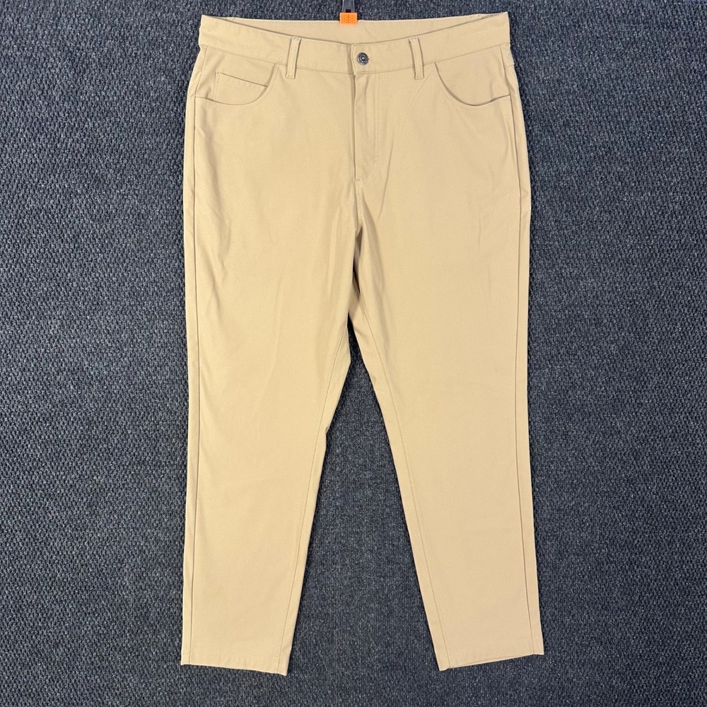 Fabletics The Don 5-Pocket Pant Mens 34x27 Tan Slim Fit Tapered Athleisure